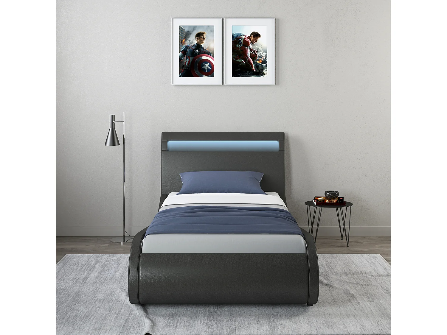 Orion LED Lights Headboard Gaming Style Faux Leather Bed Frame w 25cm Deep Pocket Memory Foam Mattress