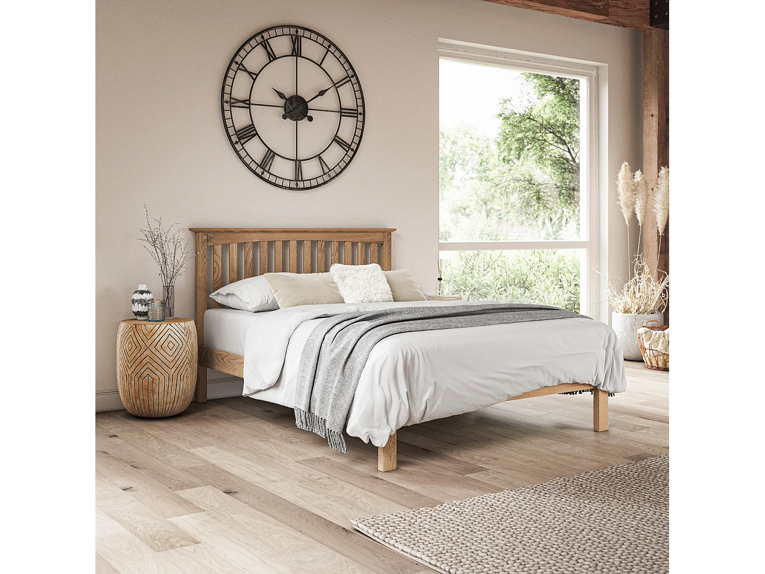 Dunkeld Solid Wooden Oak Bed Frame w 25cm Memory Foam Mattress