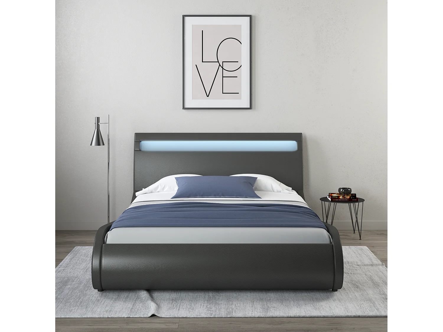 Orion LED Lights Headboard Gaming Style Faux Leather Bed Frame w 25cm Deep Pocket Memory Foam Mattress