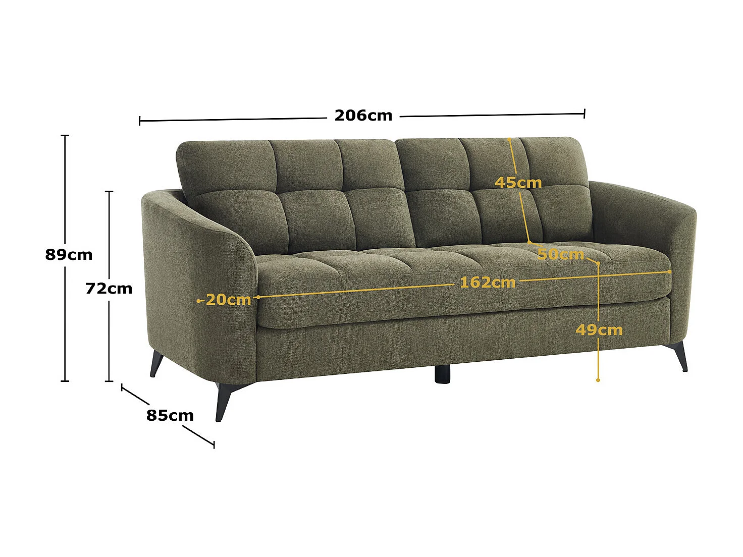 Solna 3 Seater Scandi Style Fabric Living Room Sofa
