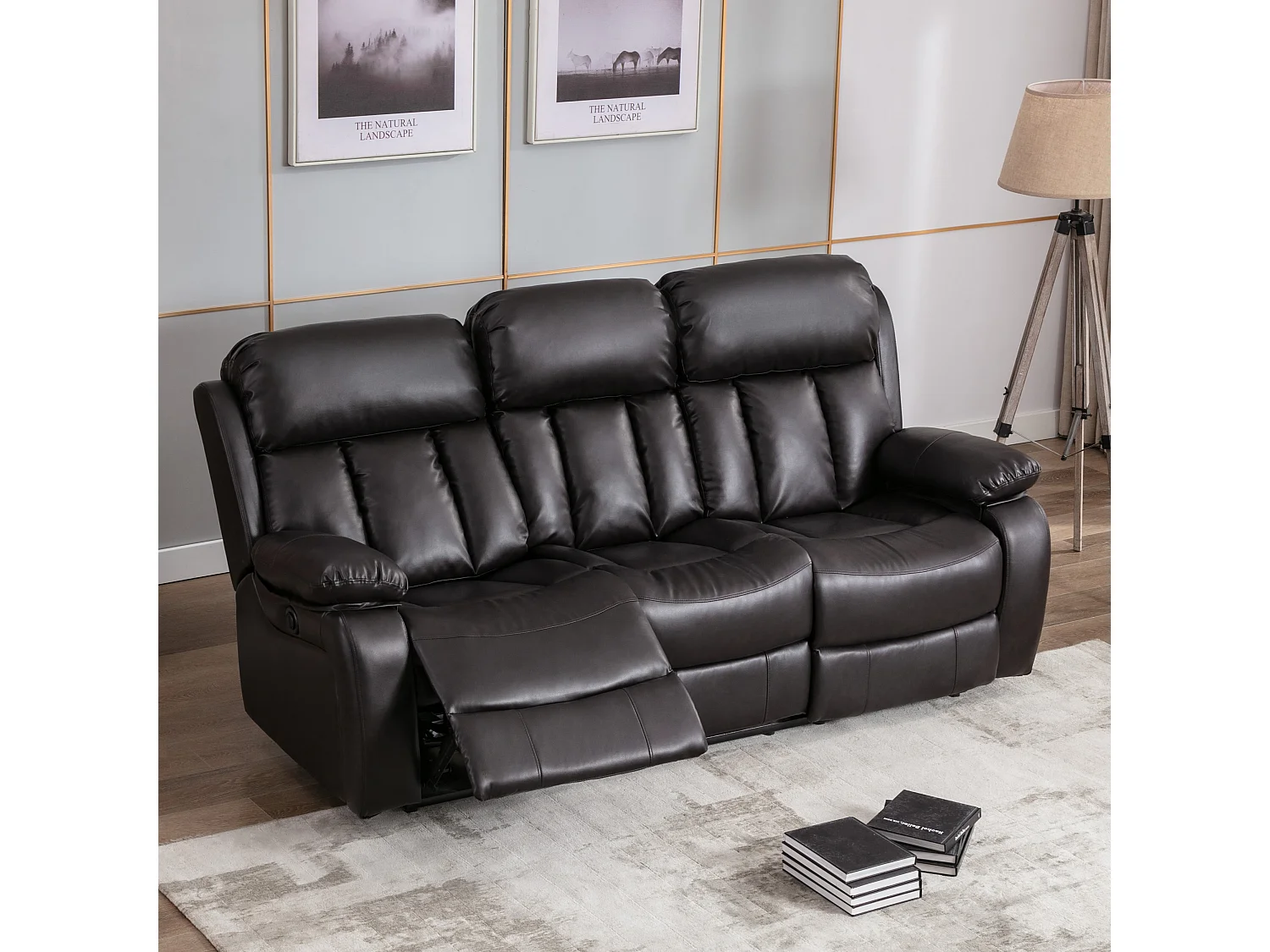 Chester 3 Seater Electric High Back Bonded Leather Recliner Sofa