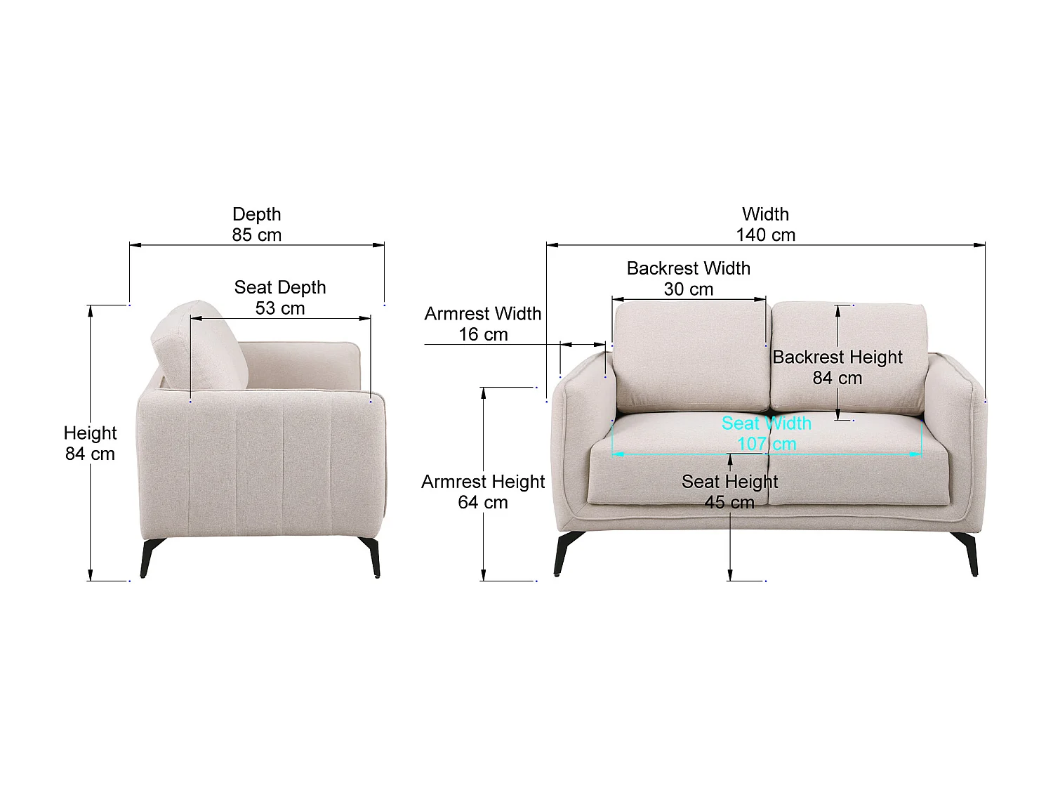 Oslo Modern Scandi Style Fabric Living Room 2 Seater Sofa
