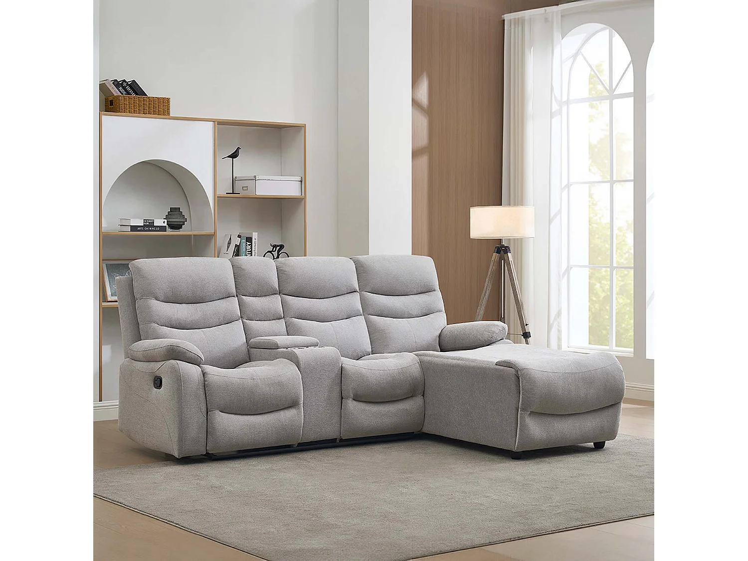 Avon Chaise Manual Recliner Fabric Sofa with Drinks Console