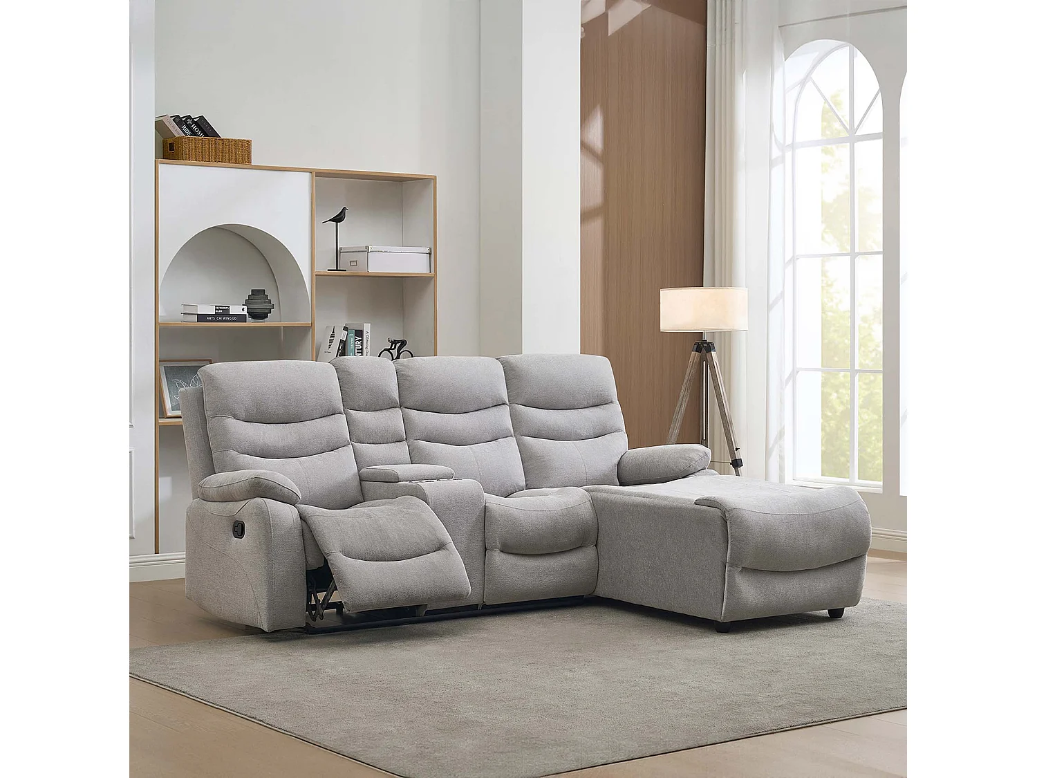 Avon Chaise Manual Recliner Fabric Sofa with Drinks Console