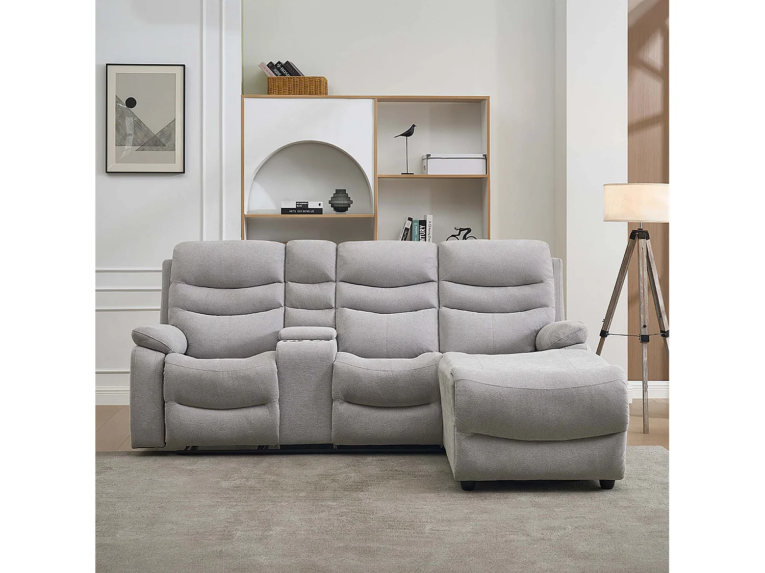 Avon Chaise Manual Recliner Fabric Sofa with Drinks Console