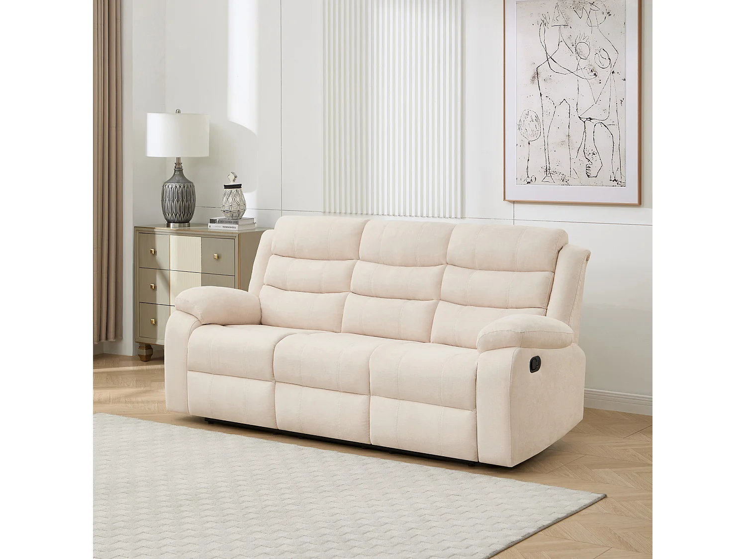 Boston Manual Recliner Fabric 2+3 Seater Sofa Set w Drinks Console