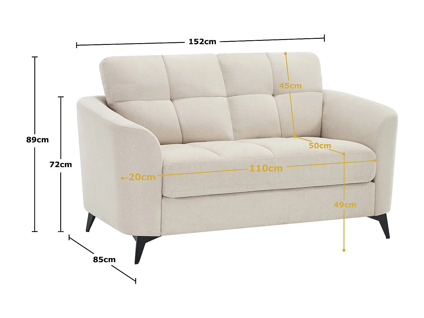 Solna 2 Seater Scandi Style Fabric Living Room Sofa