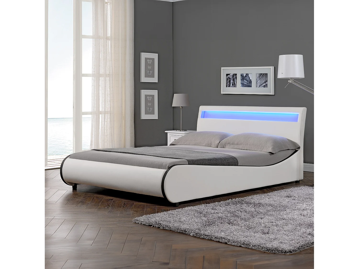 Orion LED Lights Headboard Gaming Style Faux Leather Bed Frame