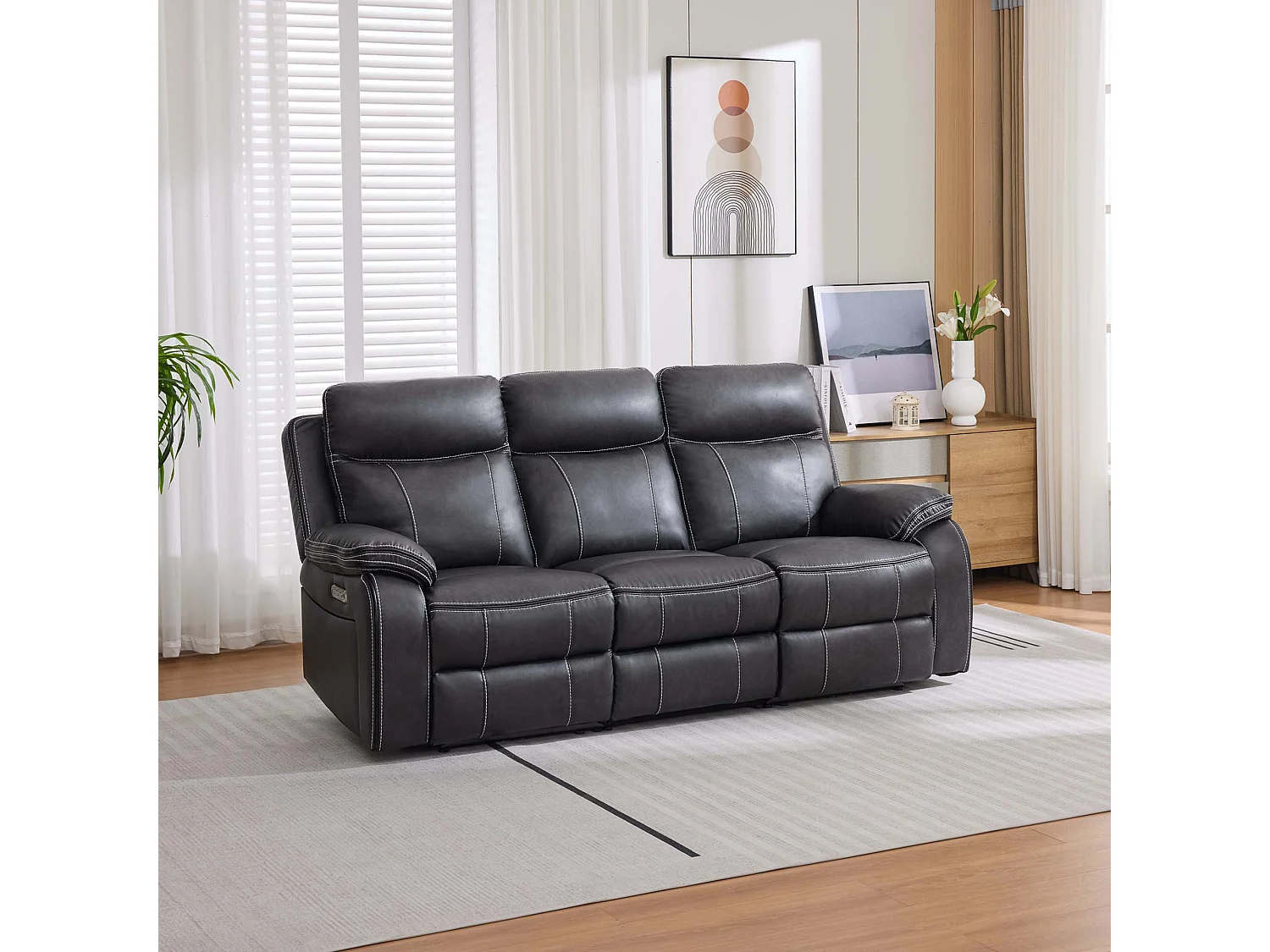 Vinson Electric Recliner 3 Seater Sofa Air Leather With USB-C Charging