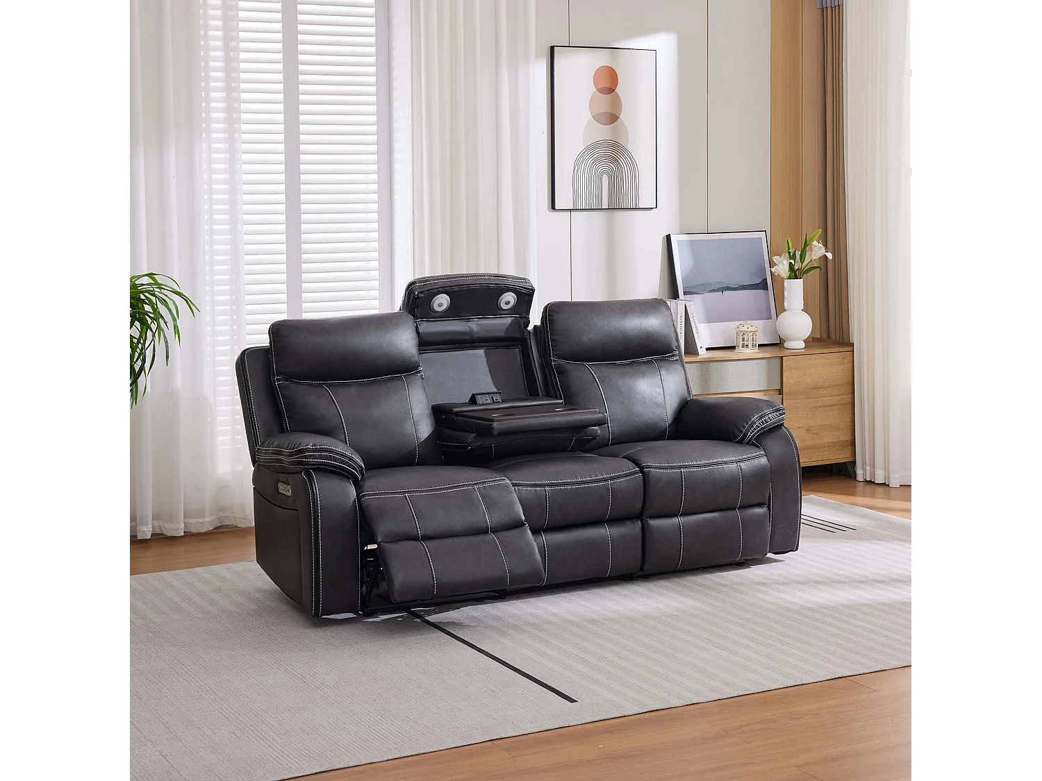 Vinson Electric Recliner 3 Seater Sofa Air Leather With USB-C Charging