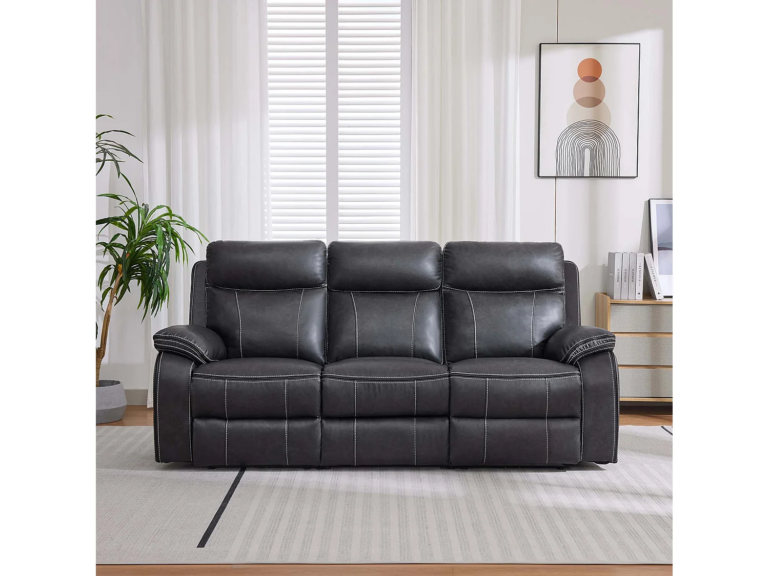Vinson Electric Recliner 3 Seater Sofa Air Leather With USB-C Charging