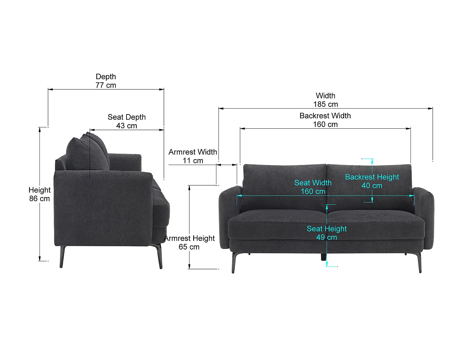 Sofia 3 Seater Fabric Sofa