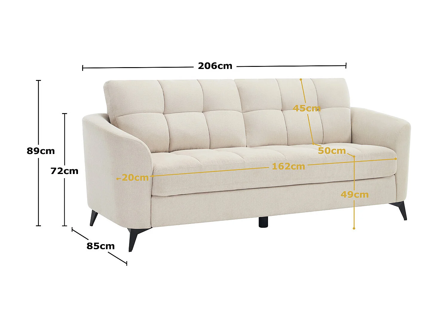 Solna 3 Seater Scandi Style Fabric Living Room Sofa