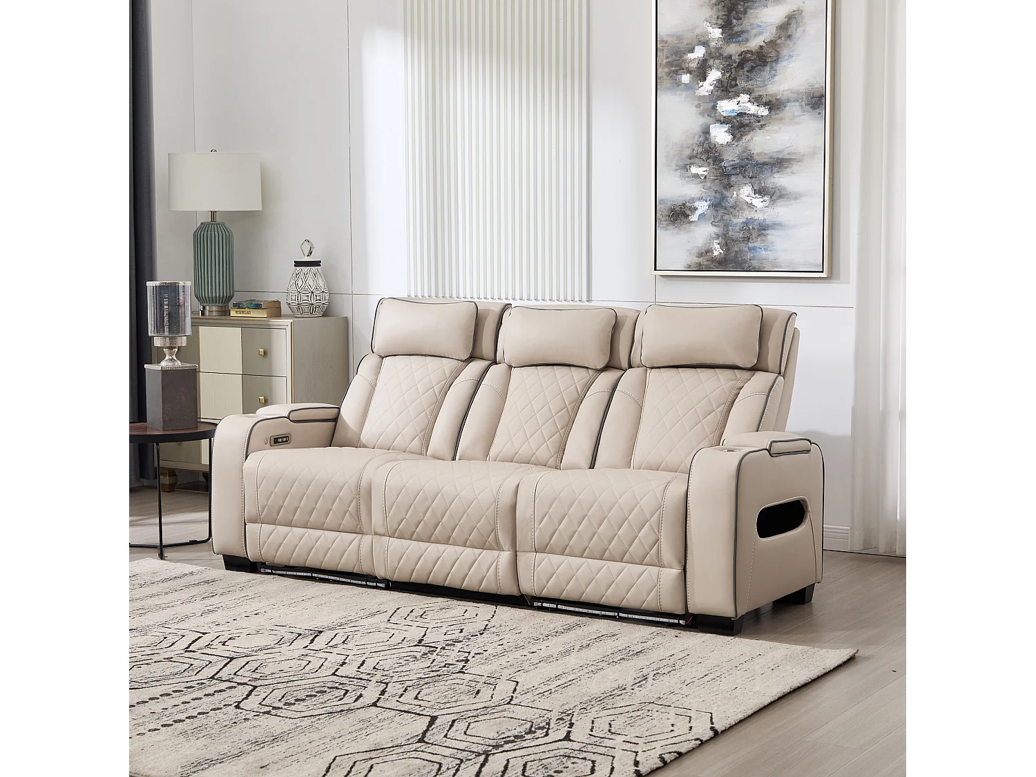 Capri Electric Recliner 3 Seater Sofa - Drinks Tray, Wireless Charging