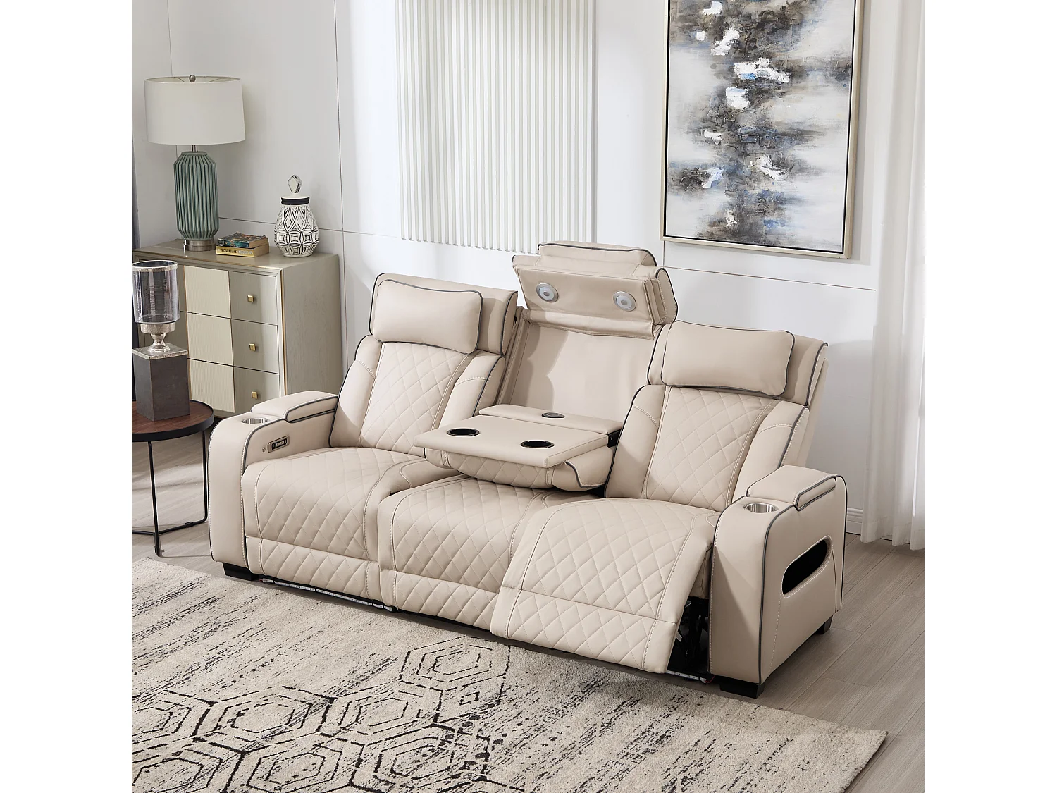 Capri Electric Recliner 3 Seater Sofa - Drinks Tray, Wireless Charging