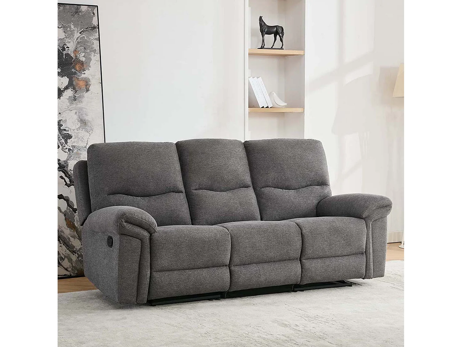 Fosse 3 Seater Manual Recliner Fabric Modern Living Sofa
