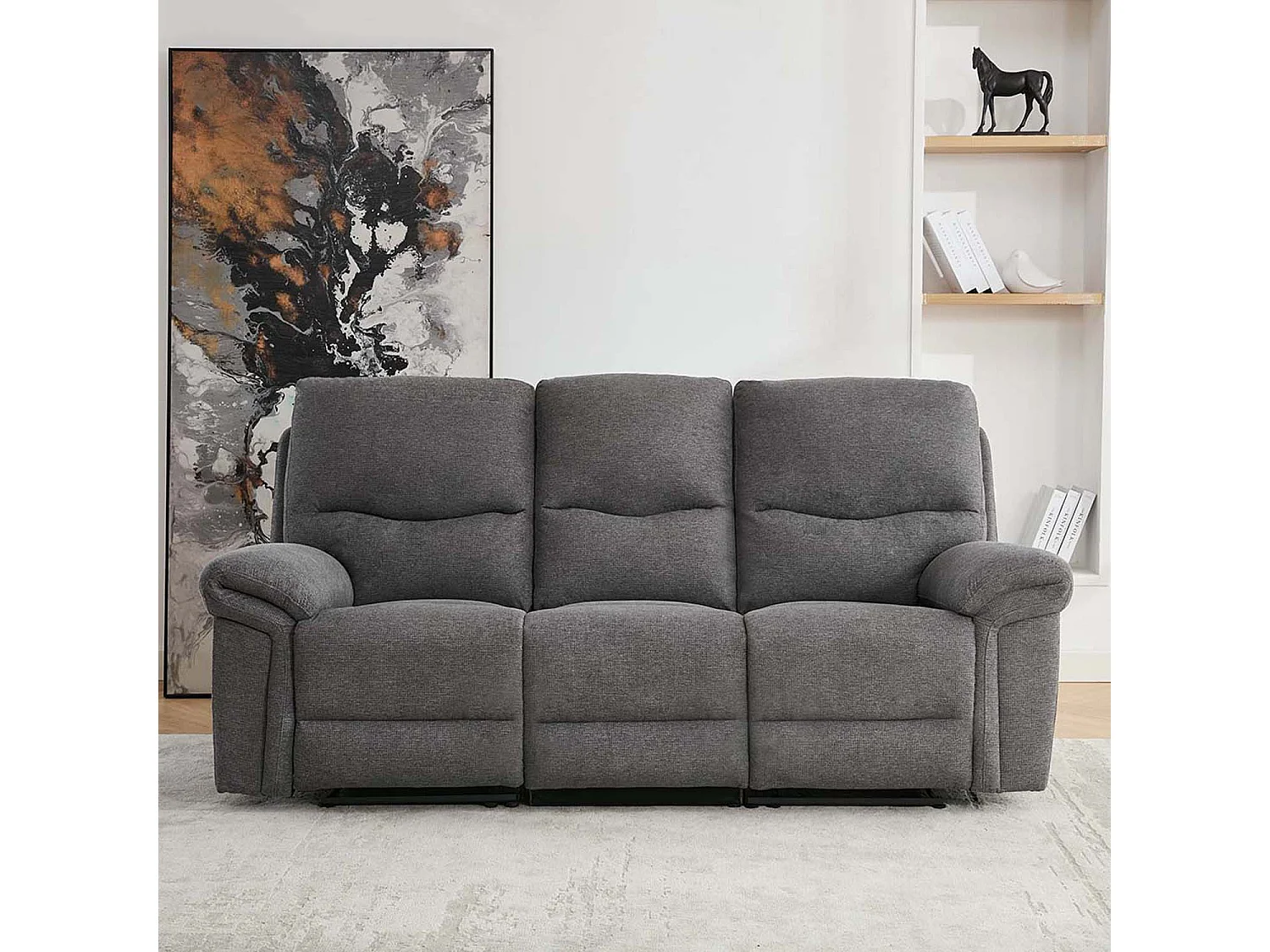 Fosse 3 Seater Manual Recliner Fabric Modern Living Sofa