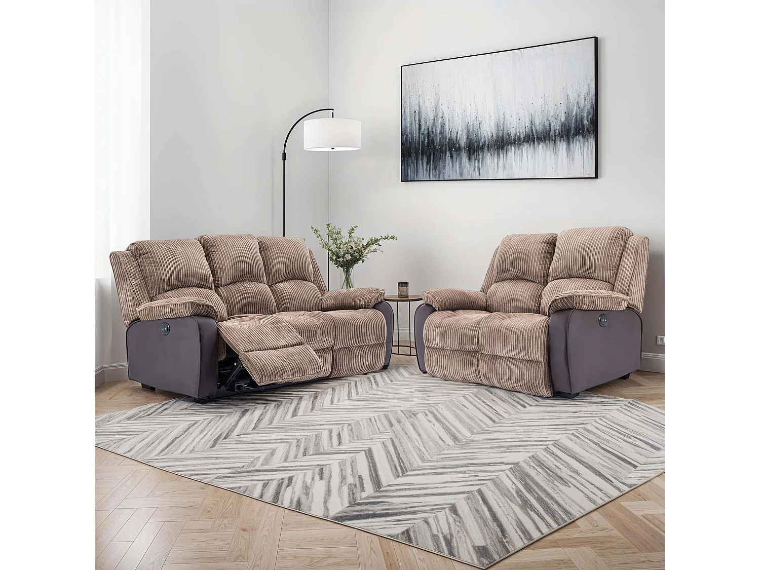 Postana Electric Recliner Jumbo Cord 2+3 Seater Sofa Set