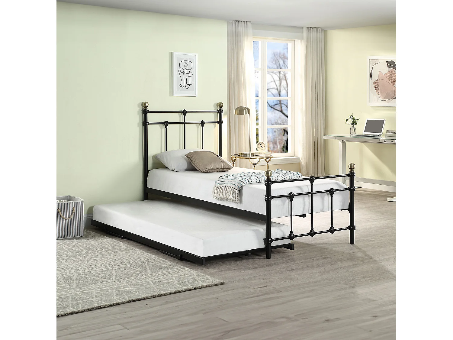 Bayford Traditional Single Metal Bed Frame with Guest Trundle Bed