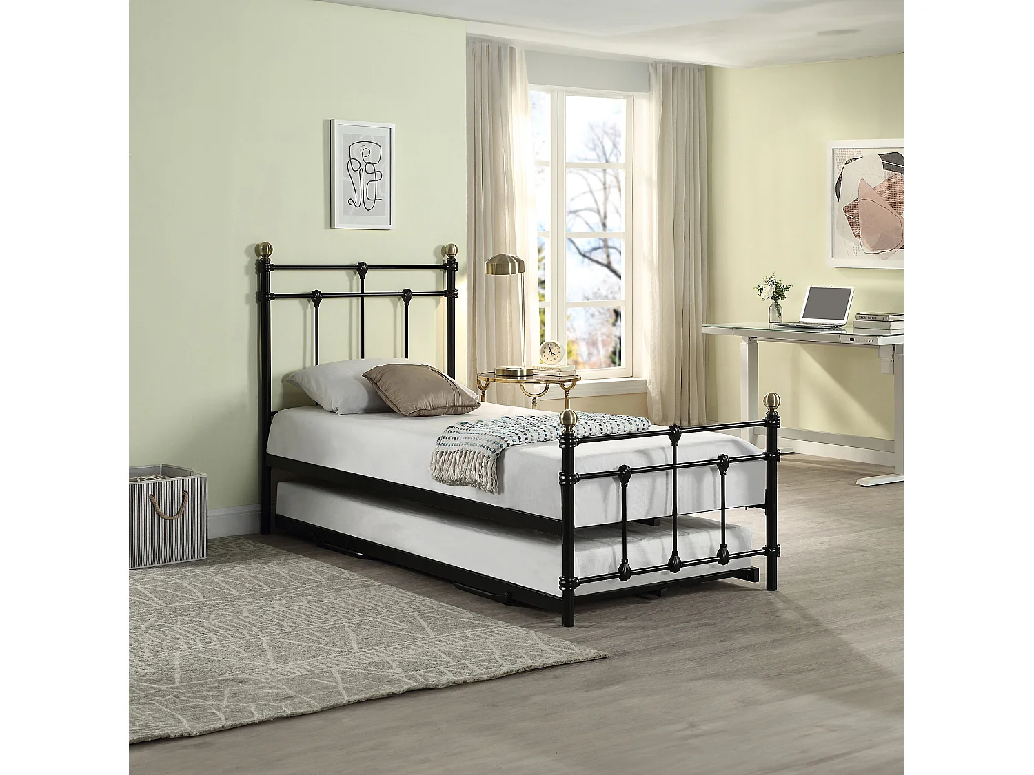 Bayford Traditional Single Metal Bed Frame with Guest Trundle Bed