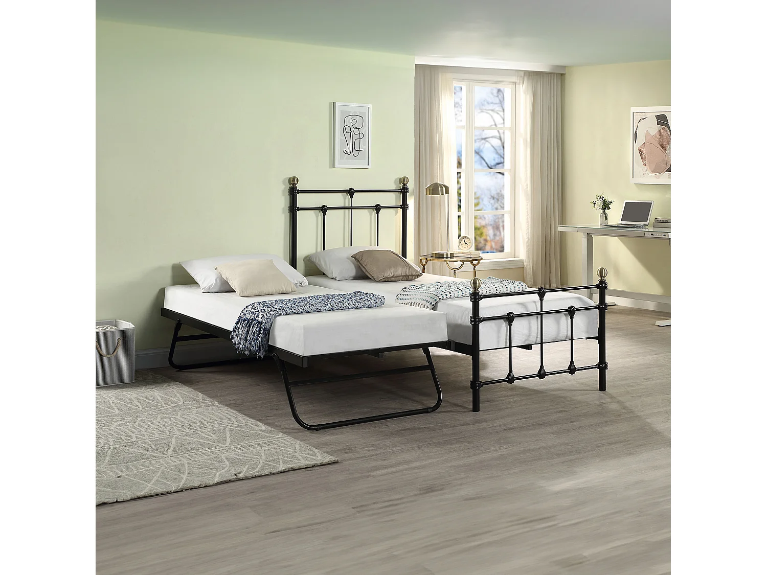 Bayford Traditional Single Metal Bed Frame with Guest Trundle Bed