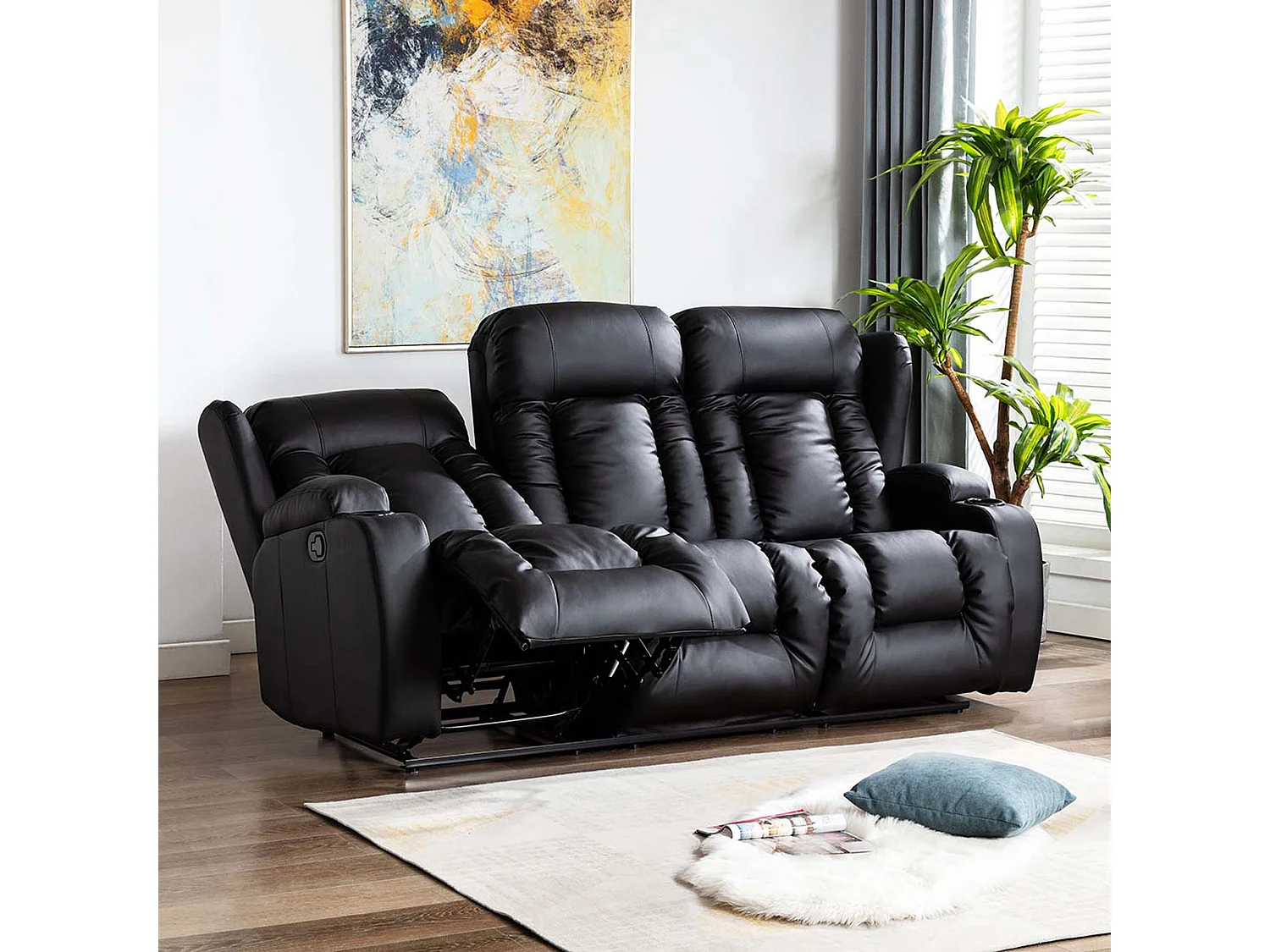 Caesar 3 Seater Manual High Back Bonded Leather Recliner Sofa