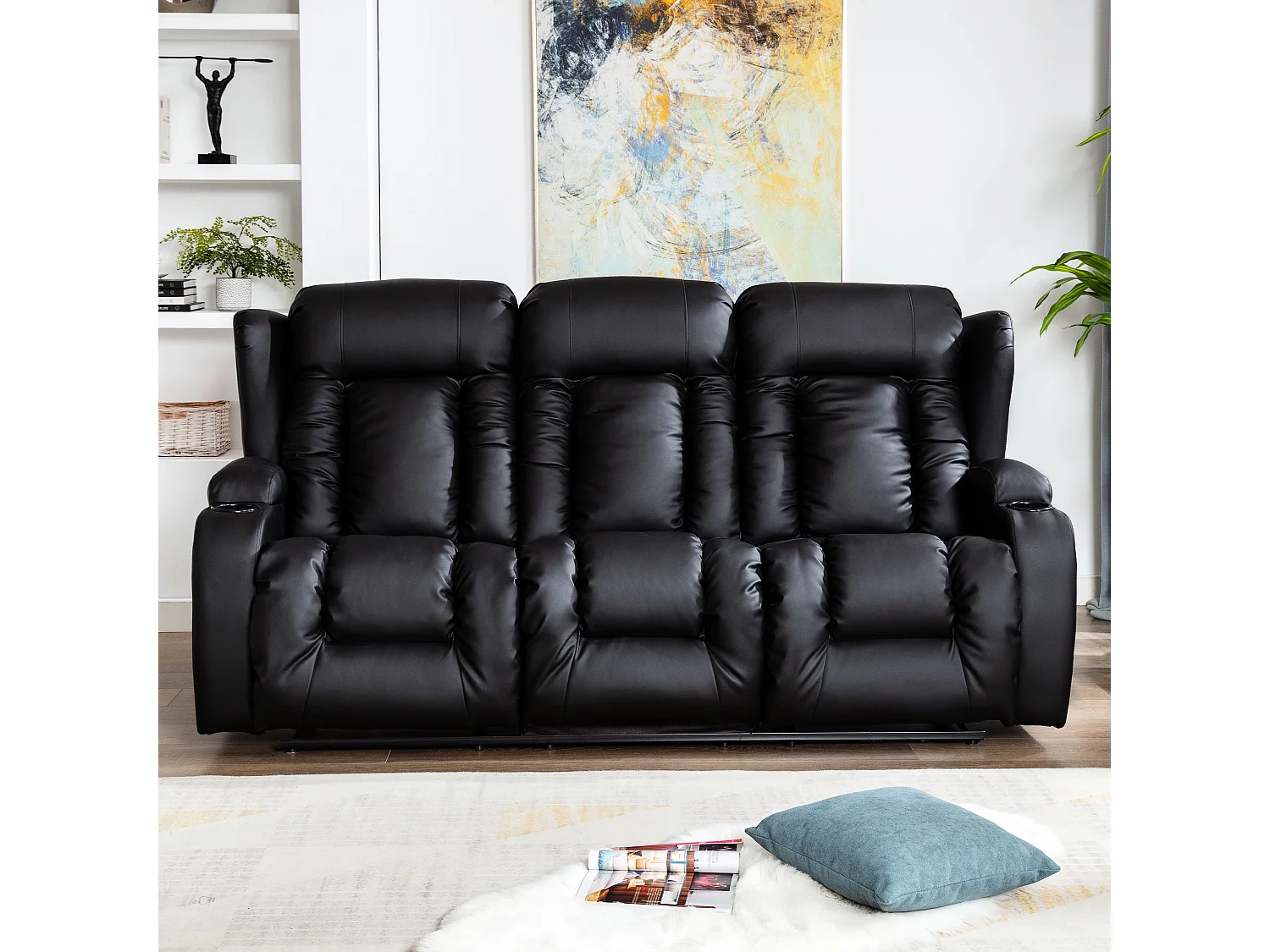 Caesar 3 Seater Manual High Back Bonded Leather Recliner Sofa