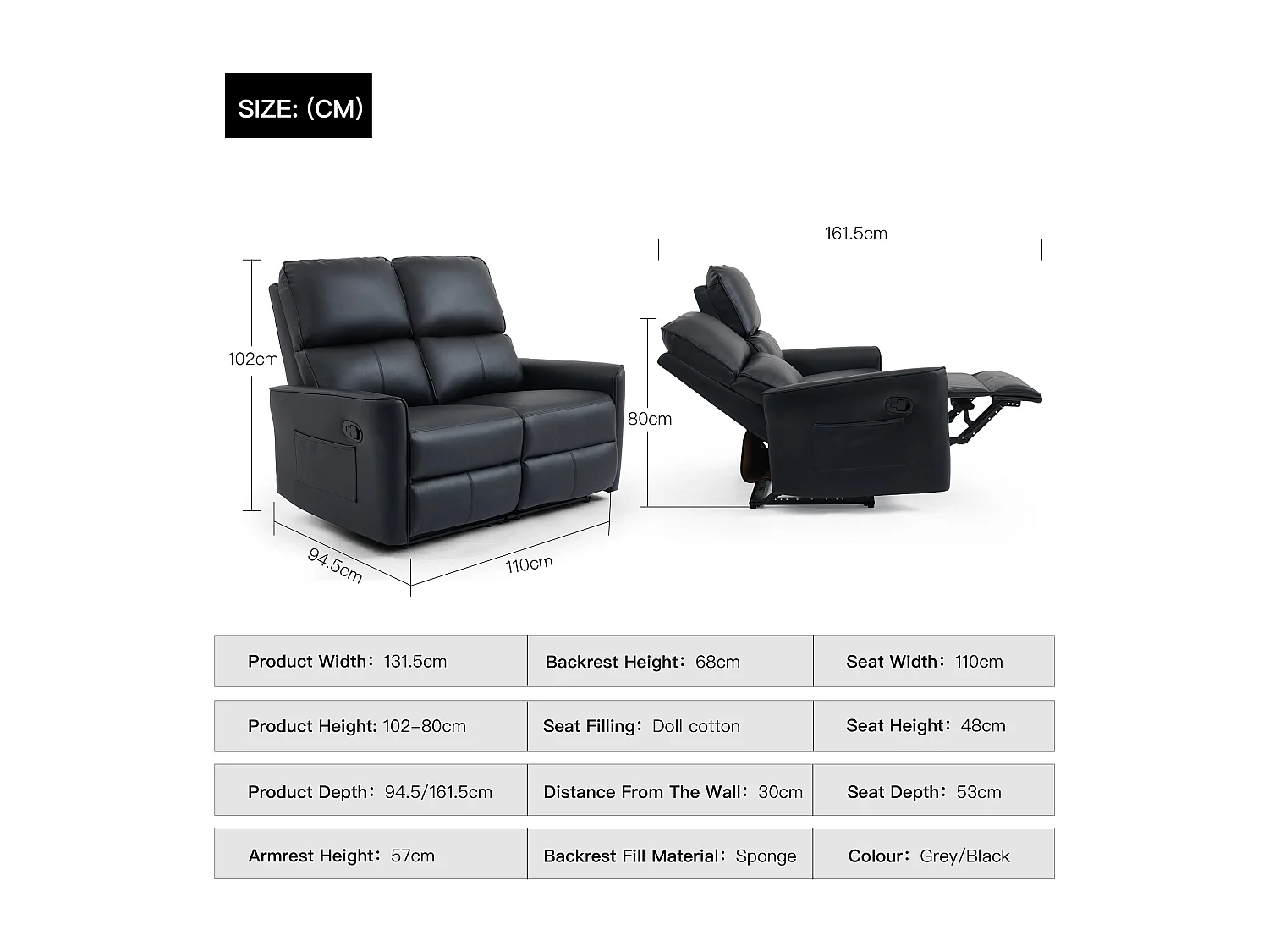 Madrid 2 Seater Manual Air Leather Recliner Sofa
