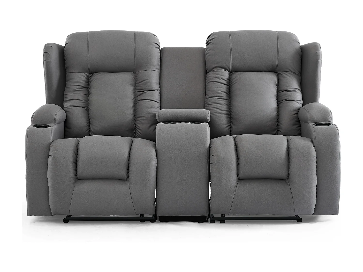 Caesar 2+3 Seater Grey Technology Fabric Modern Manual Recliner Sofa Set W Drinks Console