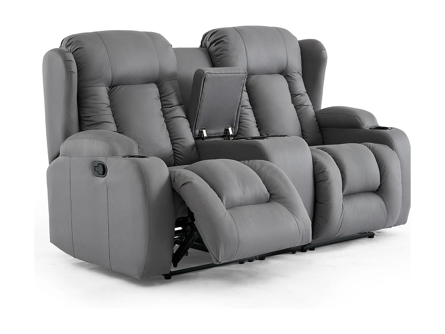 Caesar 2+3 Seater Grey Technology Fabric Modern Manual Recliner Sofa Set W Drinks Console