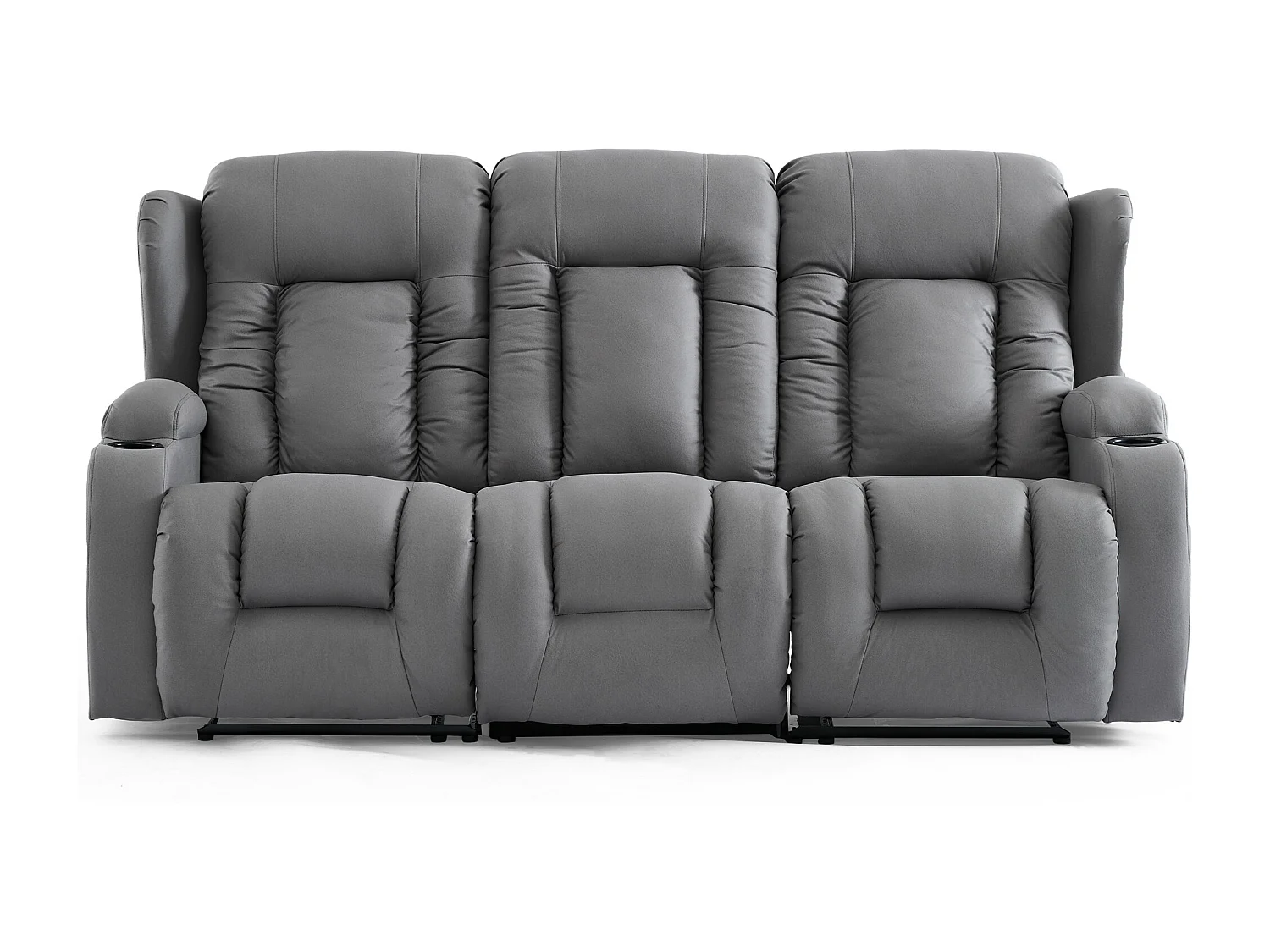 Caesar 2+3 Seater Grey Technology Fabric Modern Manual Recliner Sofa Set W Drinks Console