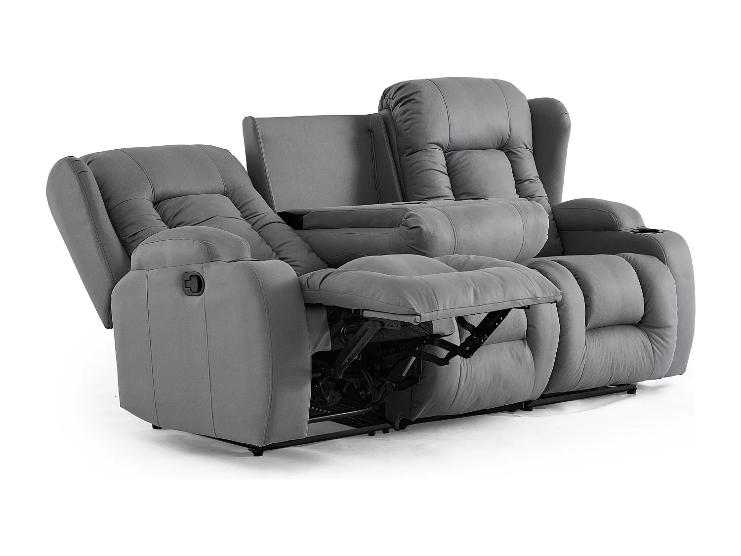 Caesar 2+3 Seater Grey Technology Fabric Modern Manual Recliner Sofa Set W Drinks Console