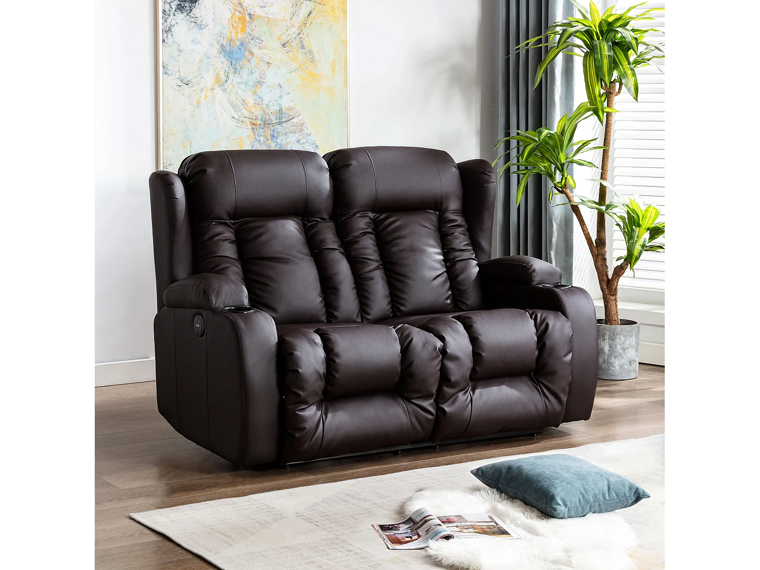 Caesar 2 Seater Electric High Back Bonded Leather Recliner Sofa