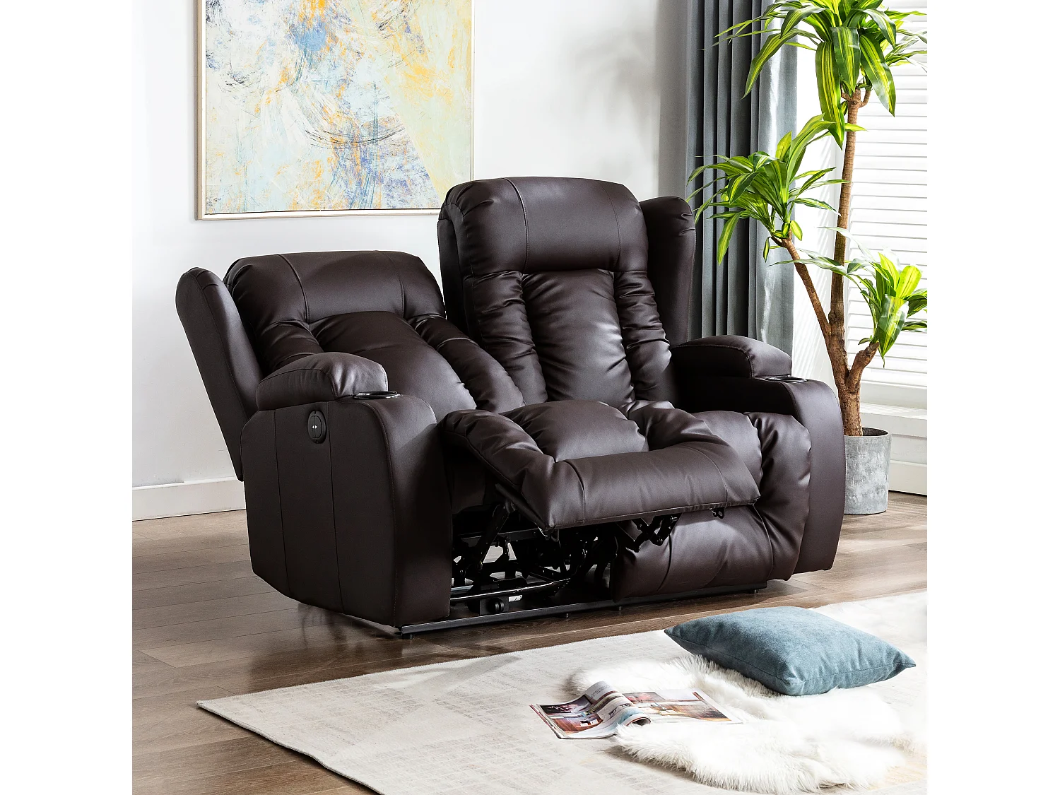 Caesar 2 Seater Electric High Back Bonded Leather Recliner Sofa