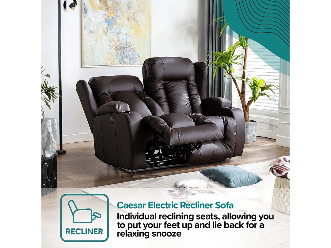 Caesar 2 Seater Electric High Back Bonded Leather Recliner Sofa