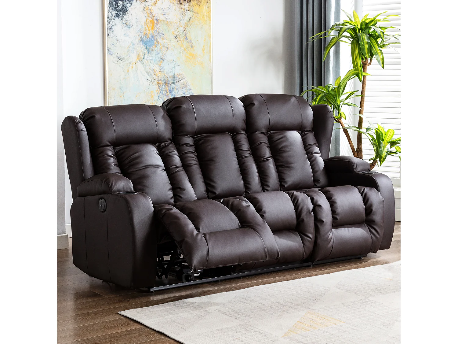 Caesar 3 Seater Electric High Back Bonded Leather Recliner Sofa