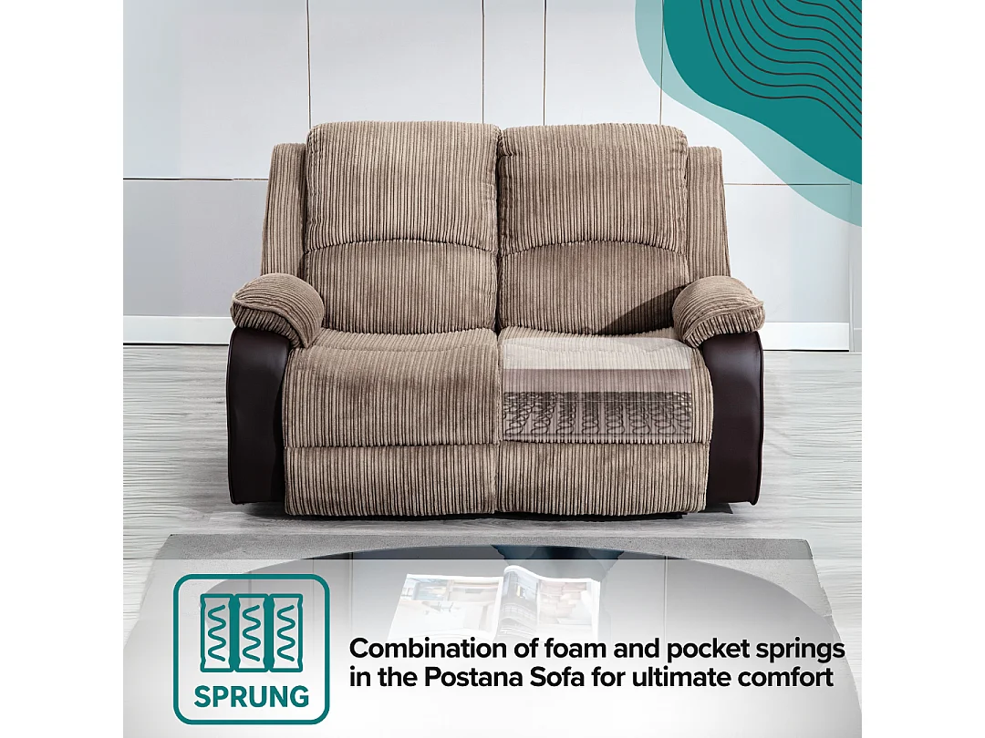 Postana 2 Seater Manual High Back Jumbo Cord Fabric Recliner Sofa