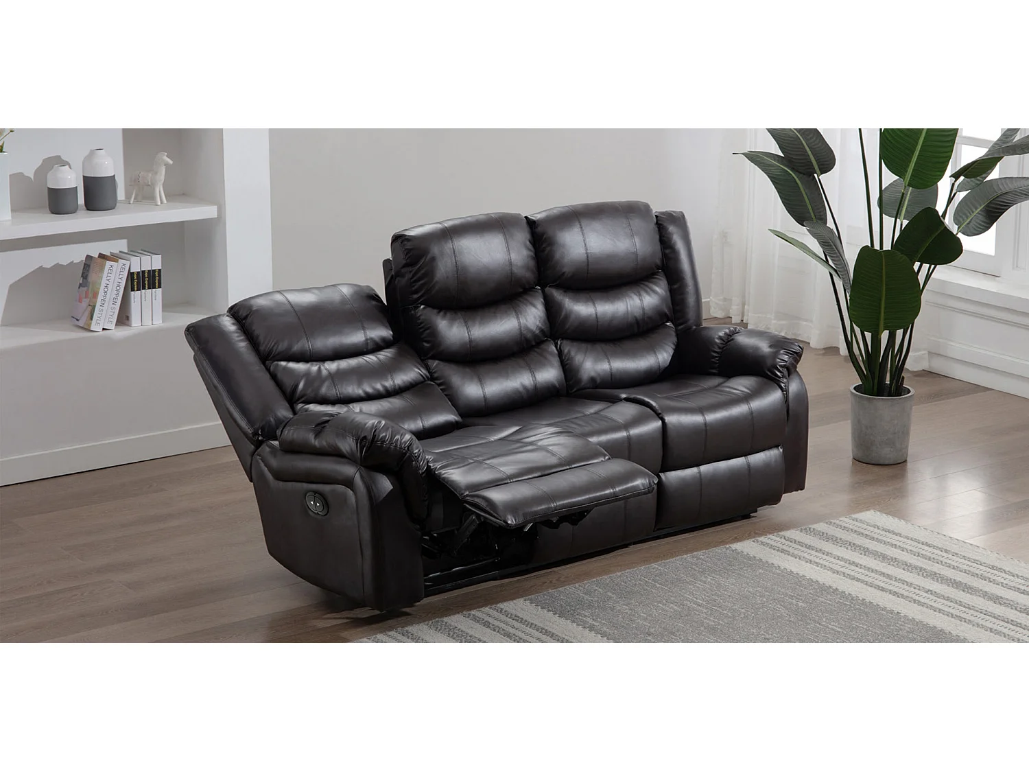 Seattle 3 Seater Electric High Back Bonded Leather Recliner Sofa