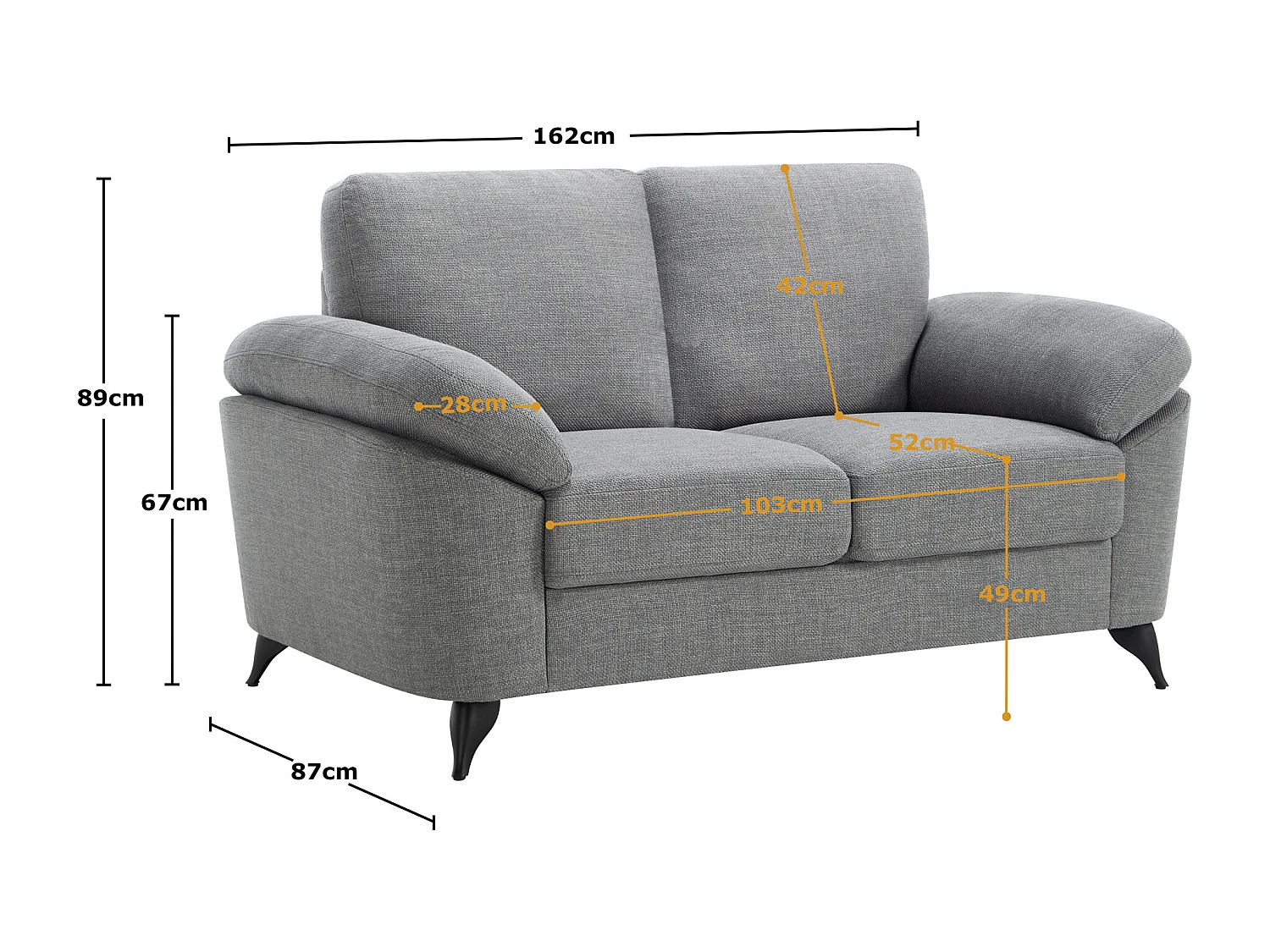 Malmo 2 Seater Sofa Modern Scandi Style Fabric Living Room Sofa