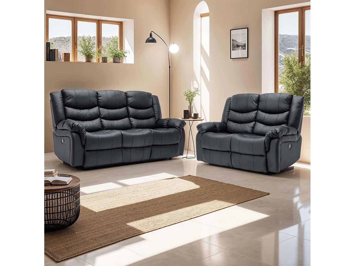 Seattle Manual Recliner Bonded Leather 2+3 Seater Sofa Set