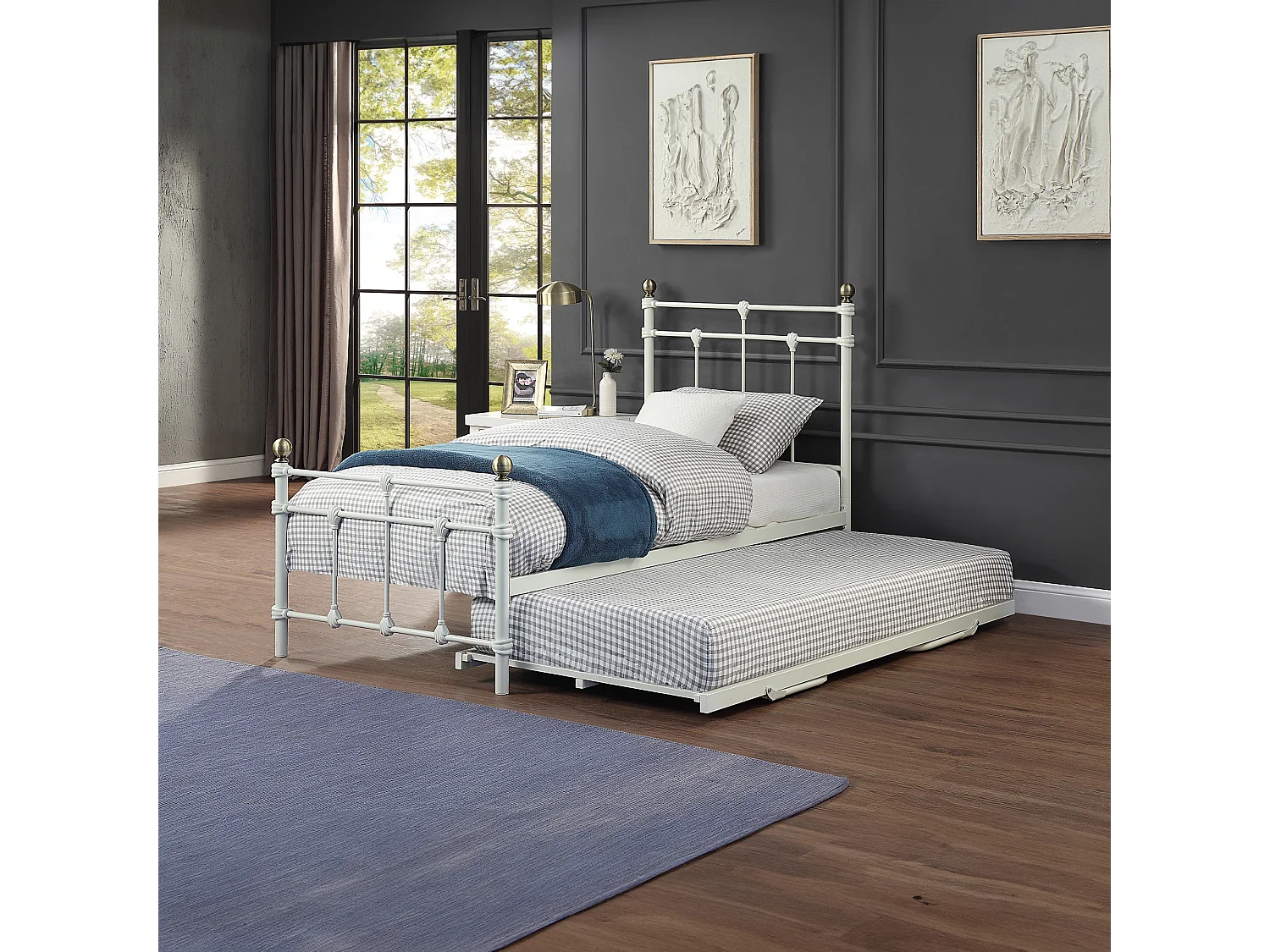 Bayford Traditional Single Metal Bed Frame with Guest Trundle Bed
