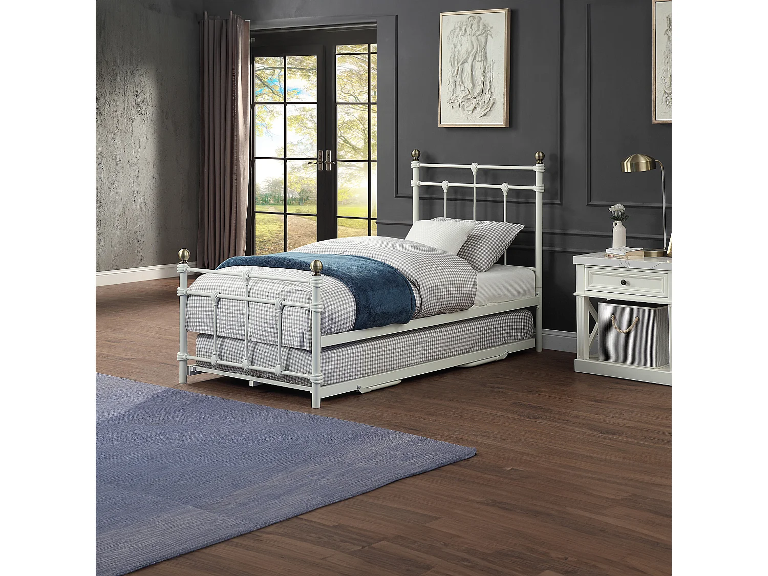 Bayford Traditional Single Metal Bed Frame with Guest Trundle Bed
