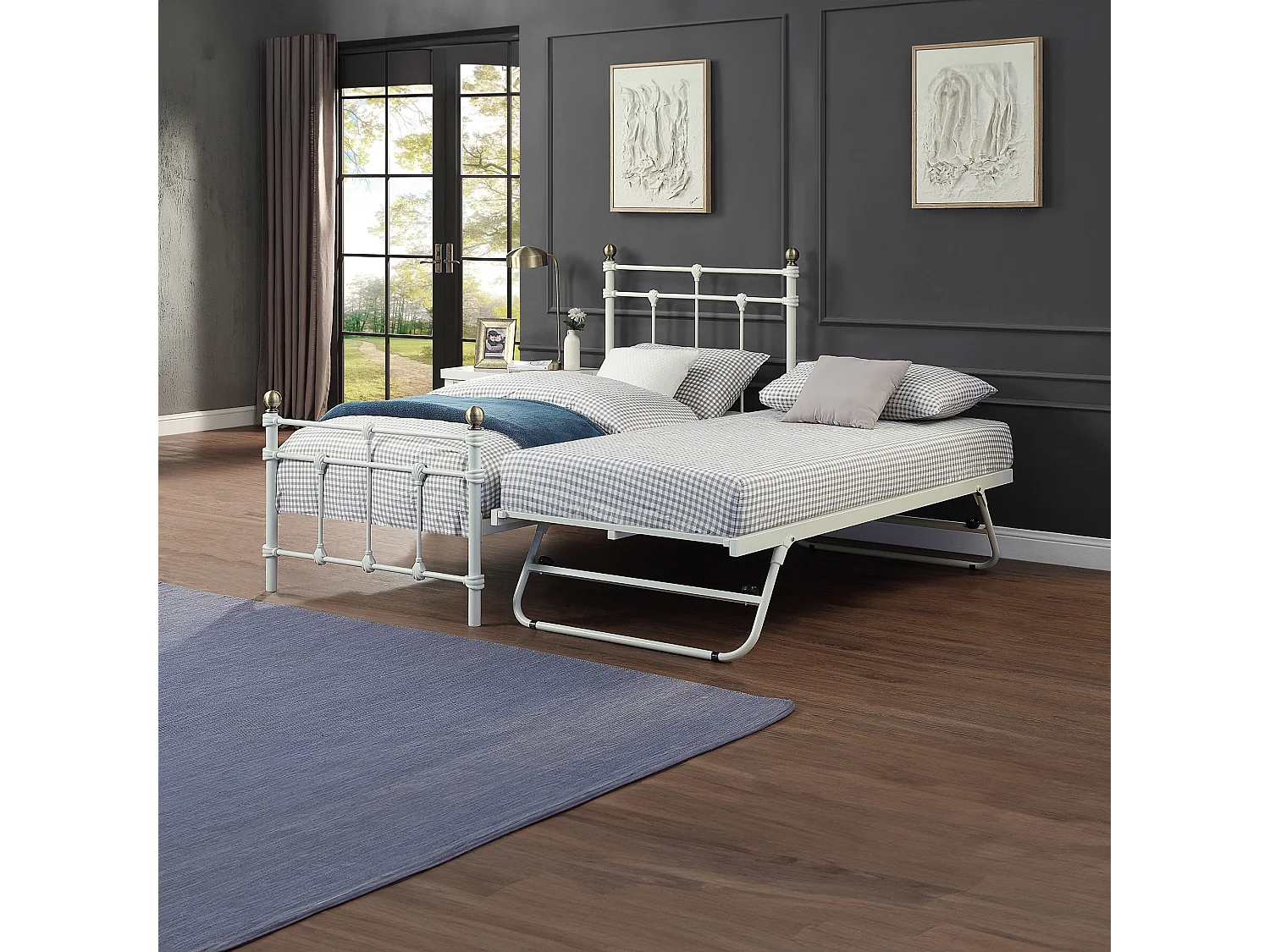 Bayford Traditional Single Metal Bed Frame with Guest Trundle Bed