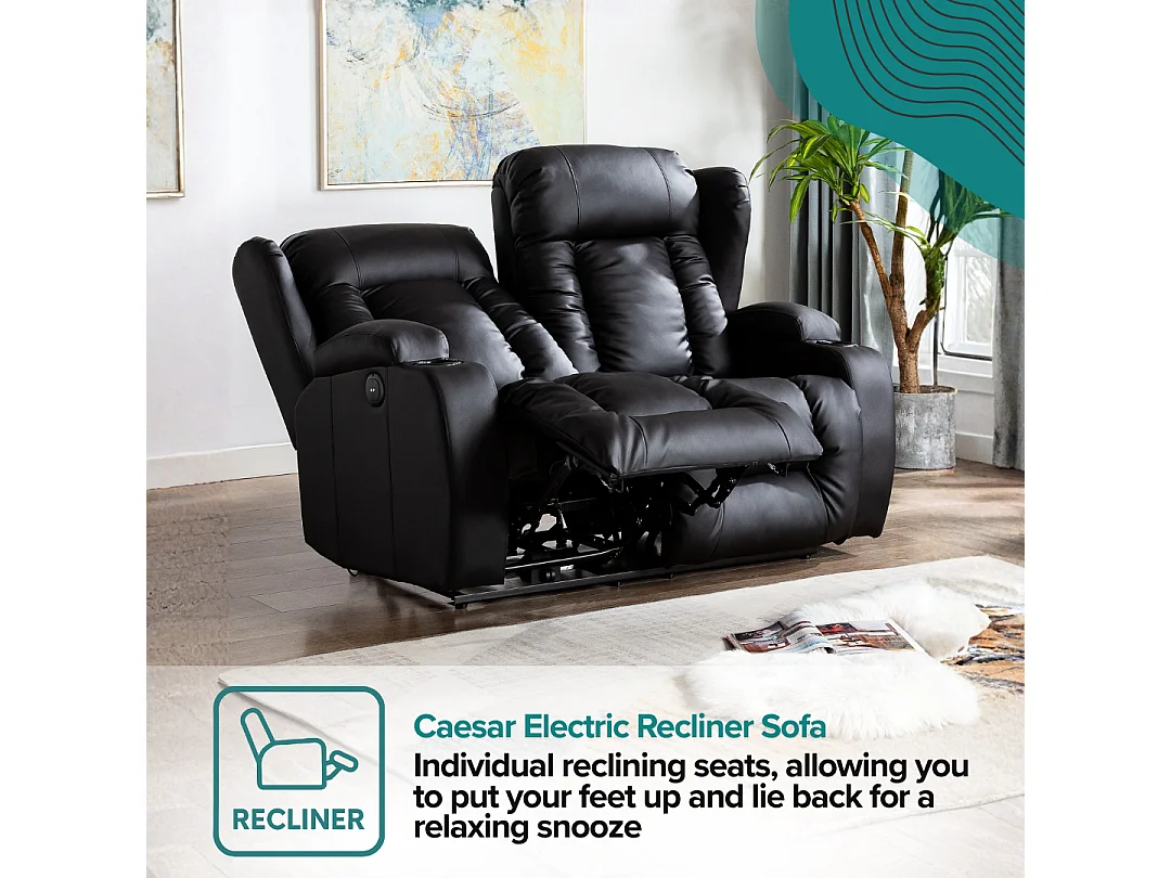 Caesar 2 Seater Electric High Back Bonded Leather Recliner Sofa