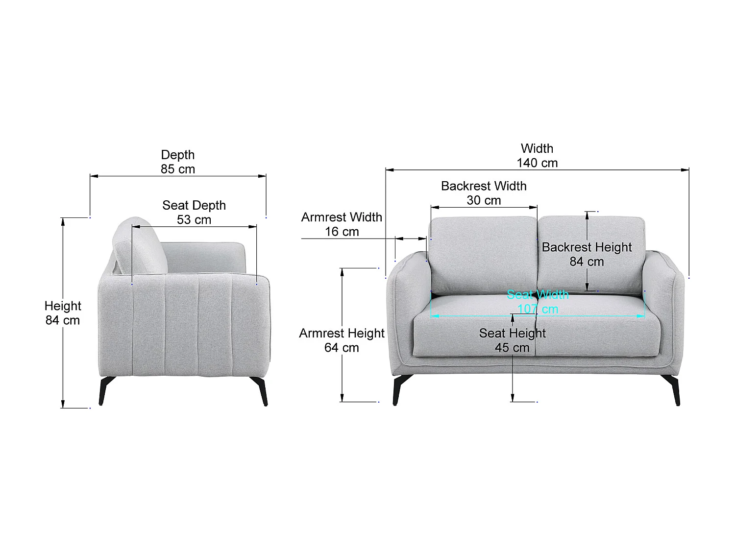 Oslo Modern Scandi Style Fabric Living Room 2 Seater Sofa