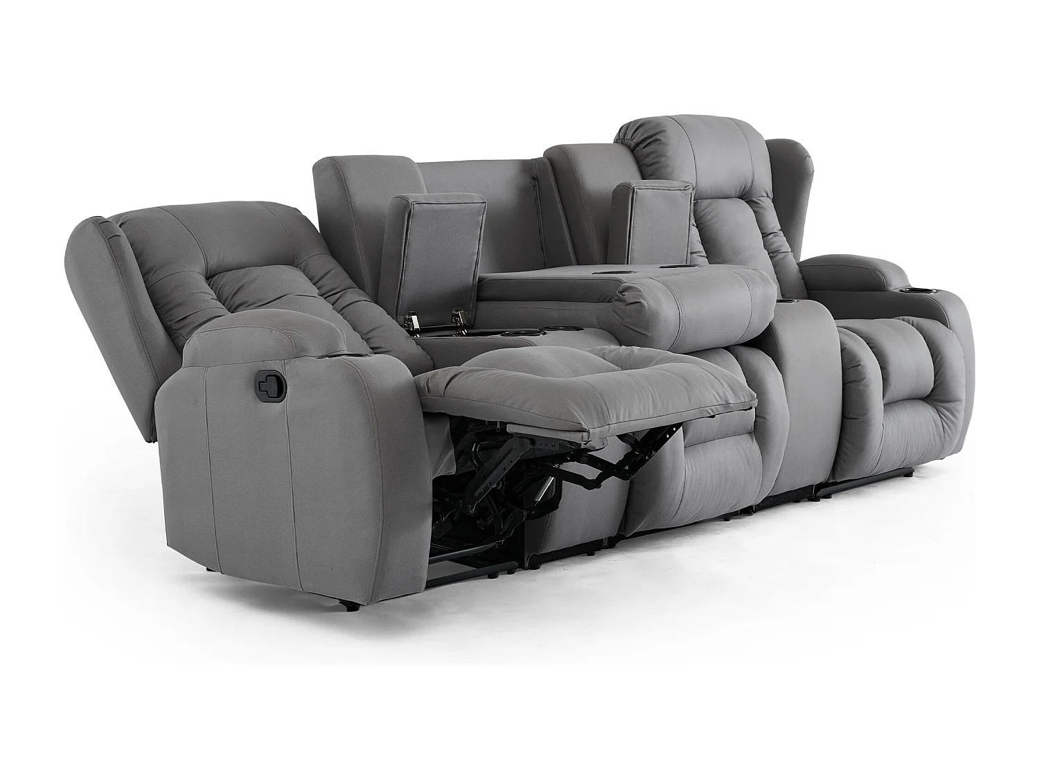 Caesar 3 Seater Grey Technology Fabric Modern Manual Recliner Sofa W Drinks Console