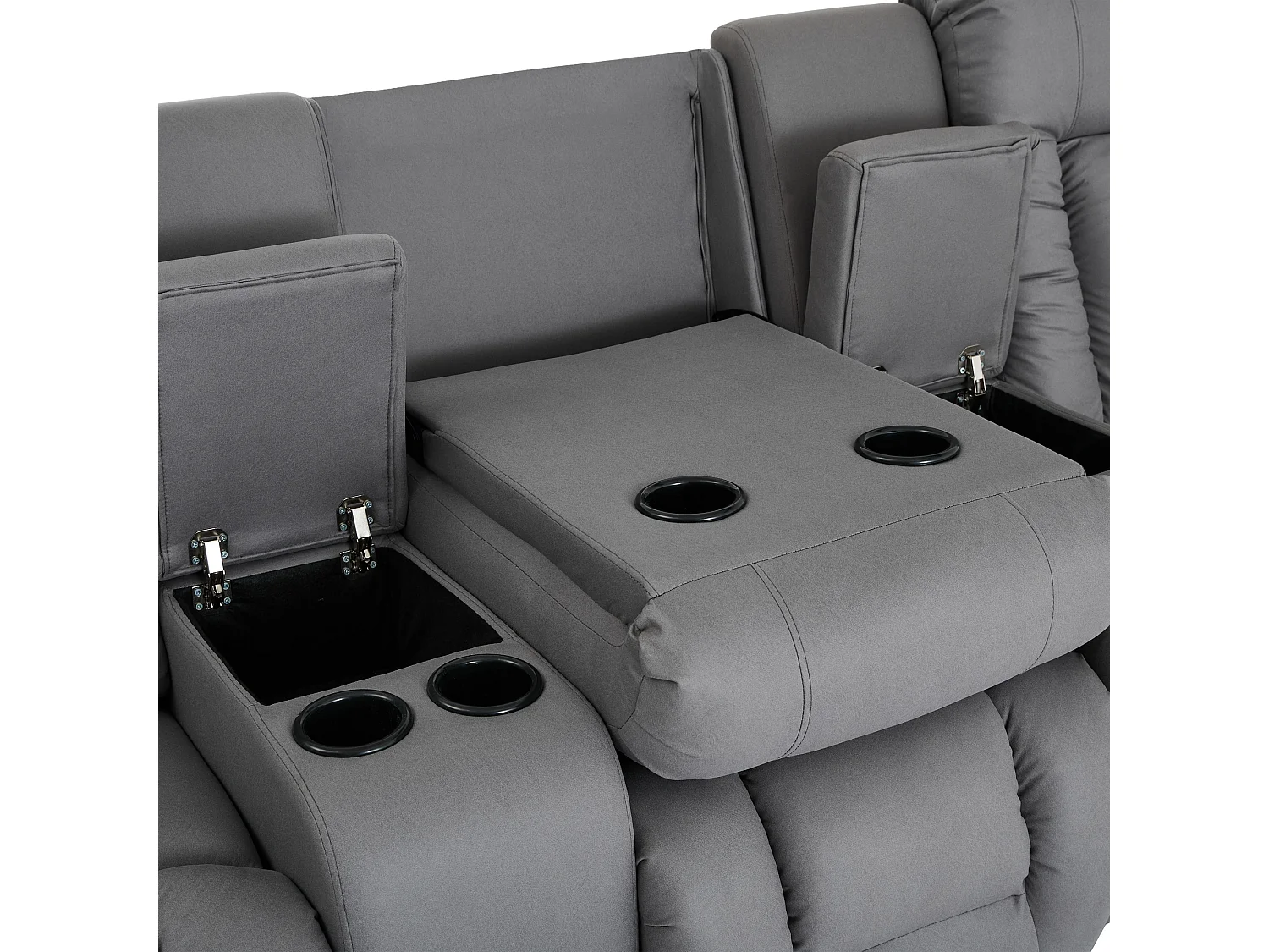 Caesar 3 Seater Grey Technology Fabric Modern Manual Recliner Sofa W Drinks Console