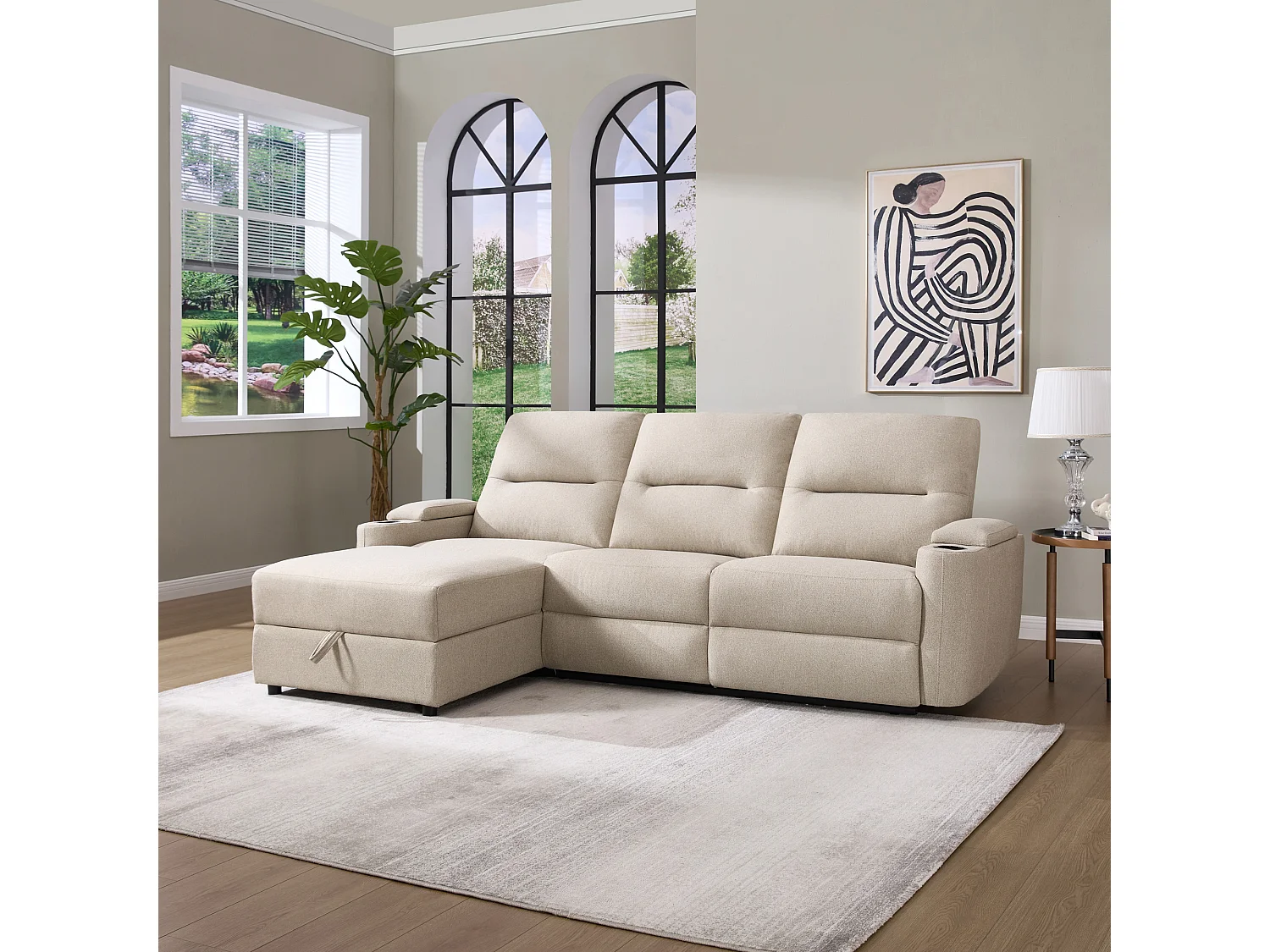 Avery 3 Seater Electric Recliner Chaise Lounge Fabric Sofa