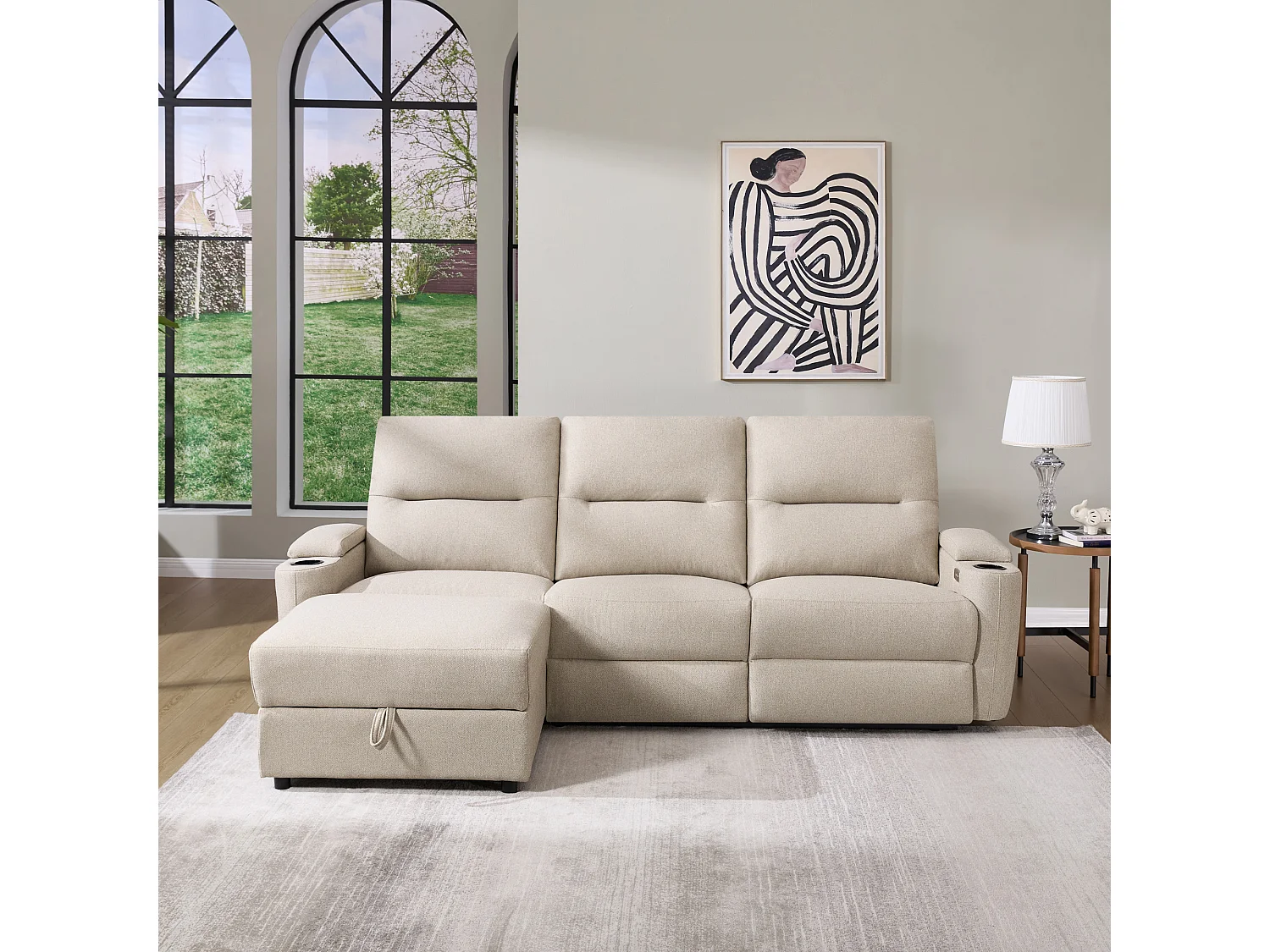 Avery 3 Seater Electric Recliner Chaise Lounge Fabric Sofa