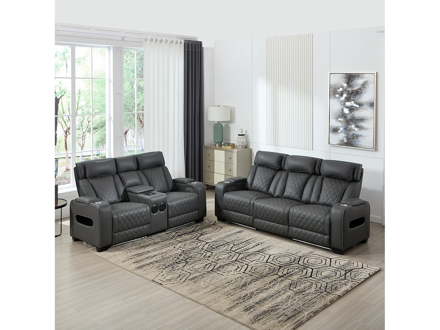 Capri Electric Recliner 2+3 Seater Sofa Set w Bluetooth speakers